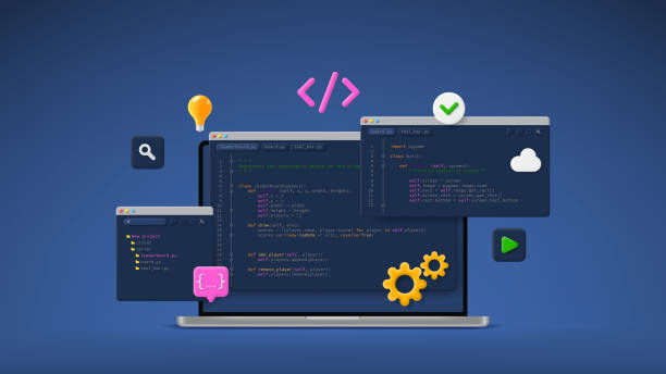concept of computer programming or developing software or game - 定制開發(fā)軟件 幅插畫檔、美工圖案、卡通及圖標(biāo)